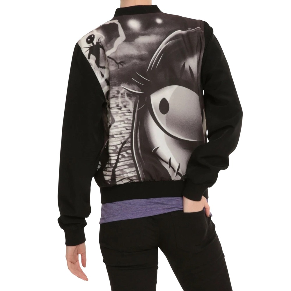 Nightmare Before Christmas Bomber Jacket Medium Halloween Zip Up Black 1676‎